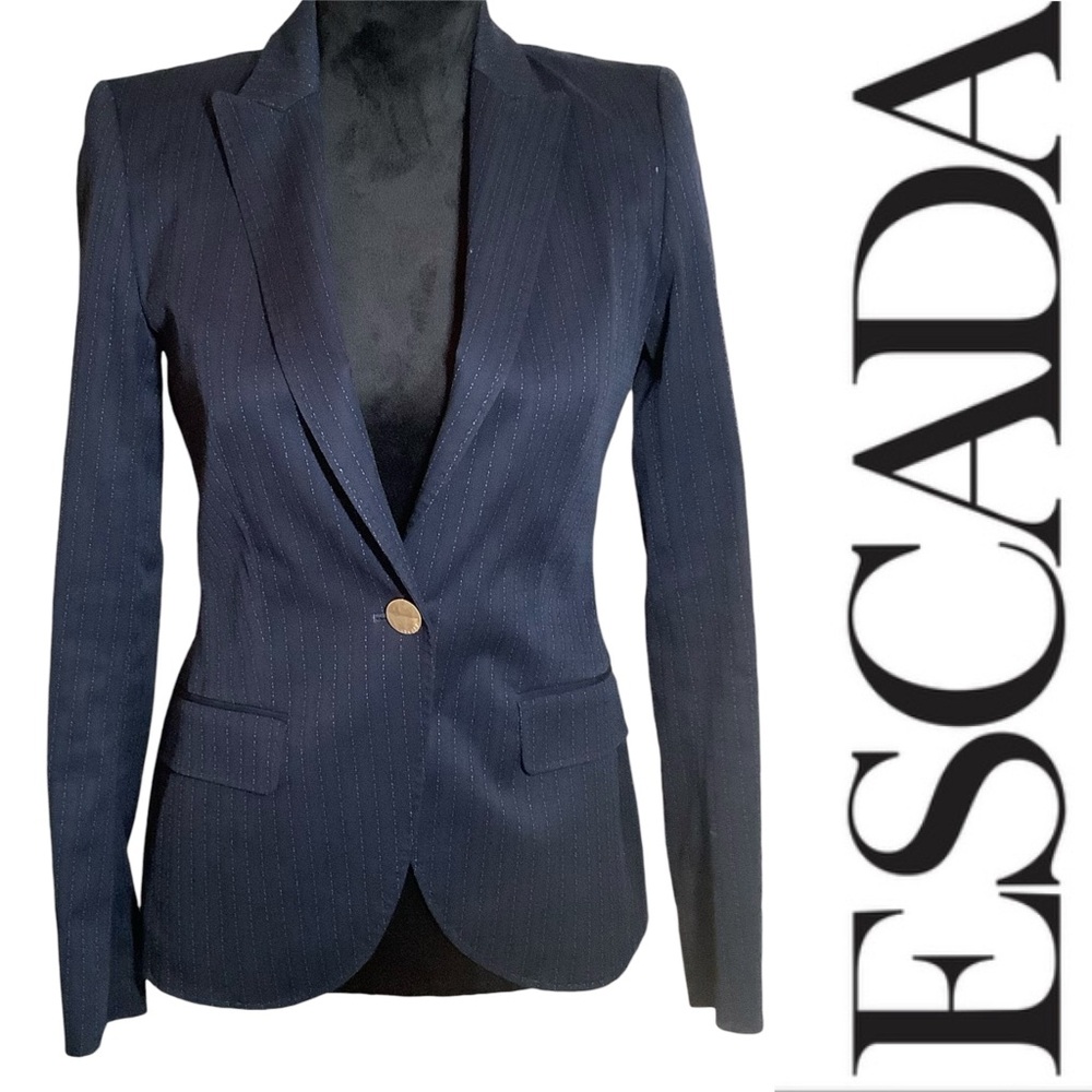Escada Navy Pinstripe Single-Button Blazer
